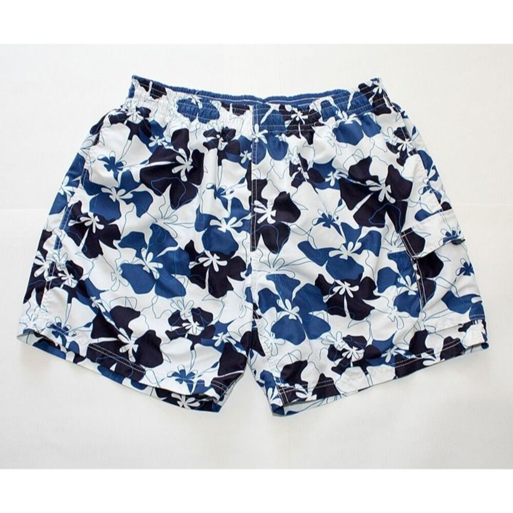 ST. JOHN'S BAY Men's Swimming Trunks Shorts Lined Blue White Floral Print XL